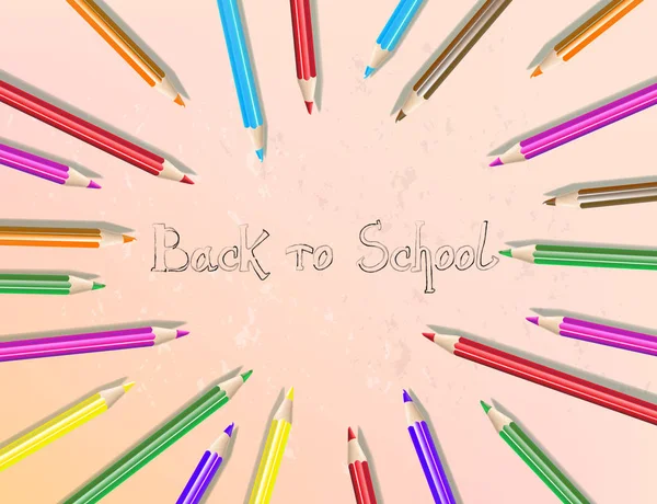 Volver a la escuela dibujo de texto con lápices de colores — Archivo Imágenes Vectoriales