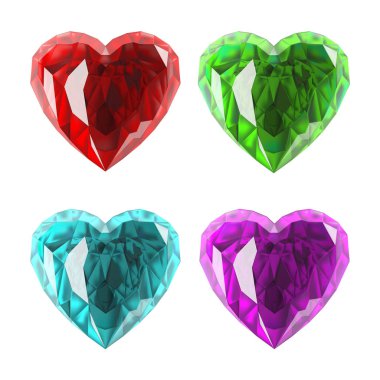 Kırmızı, yeşil, mavi, pembe kalp resmi gösterir