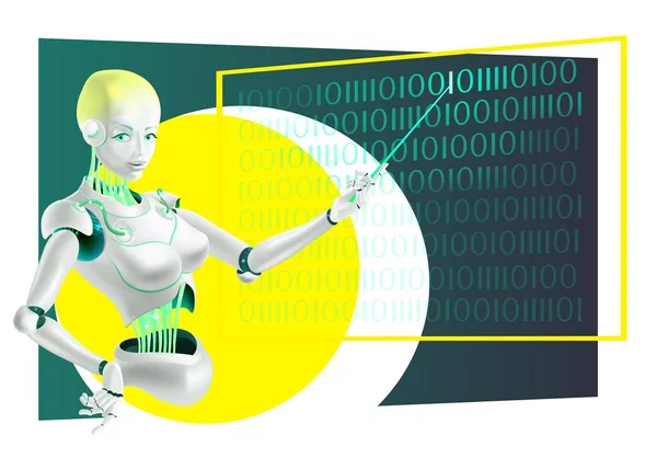 Εικονογράφηση ενός ρομπότ Λέκτορας ή cyborg δάσκαλο με ένα pointe — Διανυσματικό Αρχείο