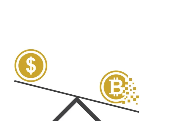 Dollár vs Bitcoin lapos design, üzleti és pénzügyi fogalom — Stock Fotó