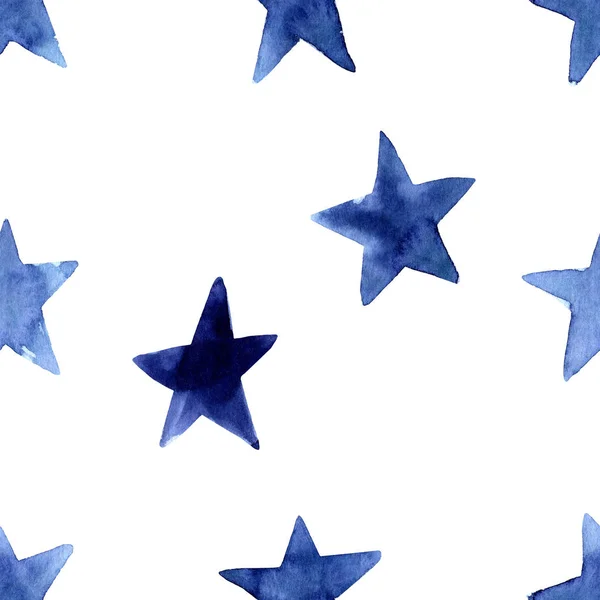 İndigo mavi suluboya basit yıldızlar ile Dikişsiz desen. El boyalı Lacivert modern yıldız. Hediye sarma, baskı, bez, bir kart için sevimli arka plan. Beyaz arka planda izole edilmiştir. Sevimli sanatsal küçük resim — Stok fotoğraf