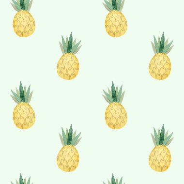 Kusursuz desen. Suluboya ananas meyvesi. El çizilmiş yaz illüstrasyon. Kumaş, ambalaj, tekstil, kapak için tasarım