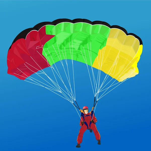 Parachutiste vole haut dans le ciel bleu — Image vectorielle