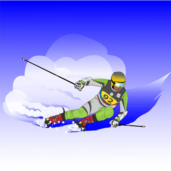 Imagen realista de un esquiador en una ladera nevada — Vector de stock