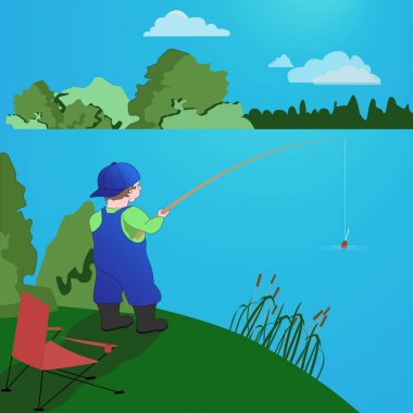 Gölde elinde olta olan bir balıkçı.