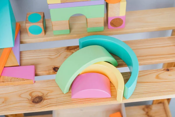 Wooden constructor for children. Colorful toys made of natural materials. Zero waste. Developing game.