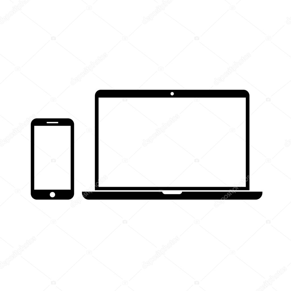 Smartphone and laptop with blank screens vector illustration in simple flat style. Isolated on white.