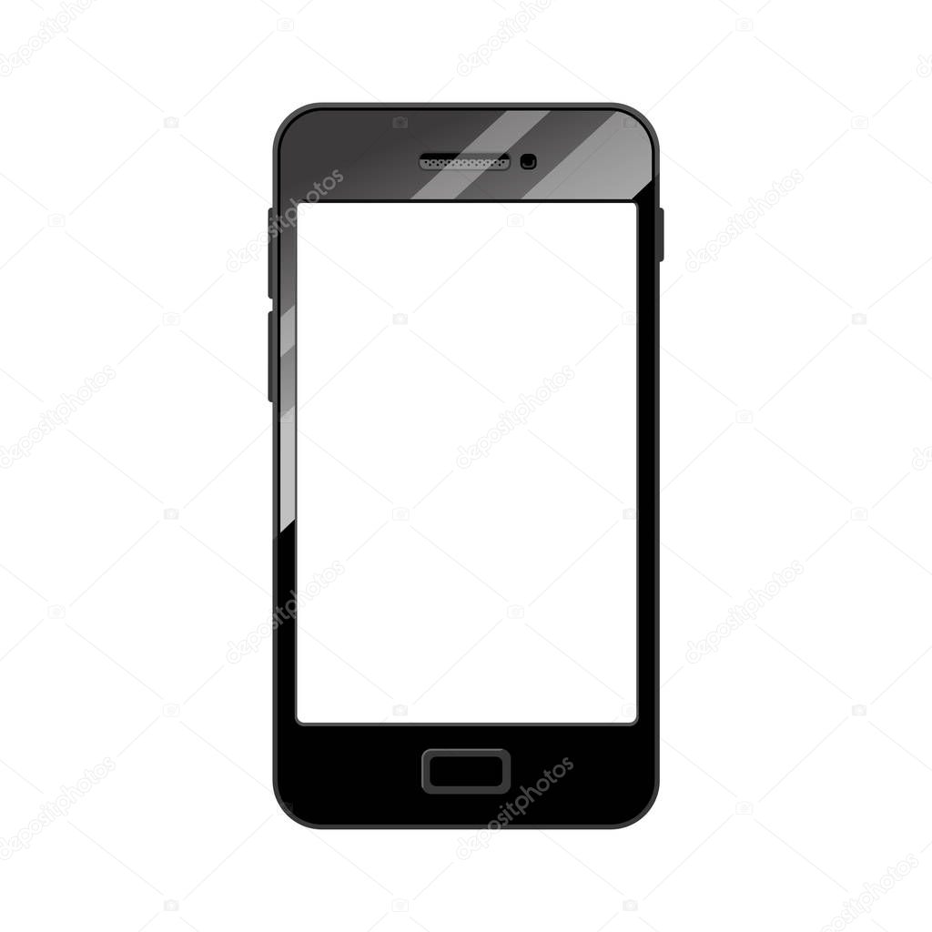Black realistic smartphone with blank screen vector illustartion. Empty phone mock-up isolated on white. There is a place for your image and text.
