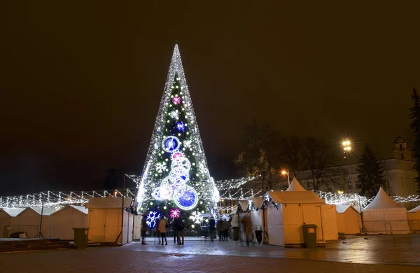 Vilnius Lituânia Jan 2018 Vista Noturna Árvore Natal Ornamentada Janeiro — Fotografia de Stock
