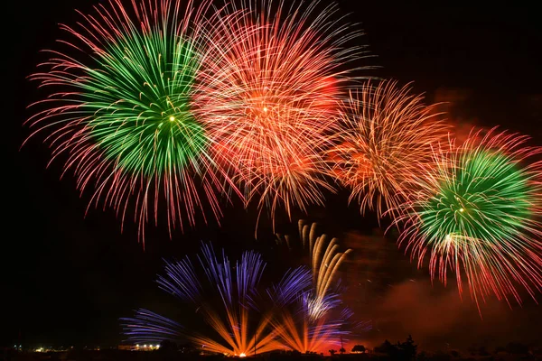 Colorful Amazing Fireworks Luqa Malta House Lights Background Luqa Feast — Stock Photo, Image
