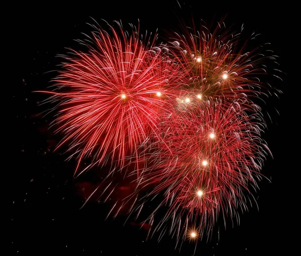 Naranja Dorado Increíbles Fuegos Artificiales Aislados Fondo Oscuro Cerca Con Imagen de stock