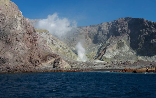 Vista Isla Blanca Whakaari Estratovolcán Andesita Activo Situado Costa Este — Foto de Stock