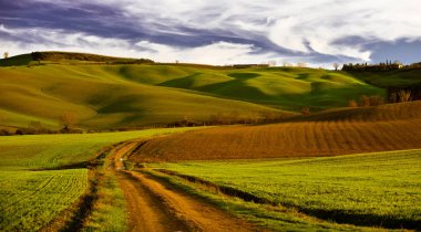 Val d 'Orcia ya da Valdorcia' nın inanılmaz manzarası, Orta İtalya, Toskana bölgesi.