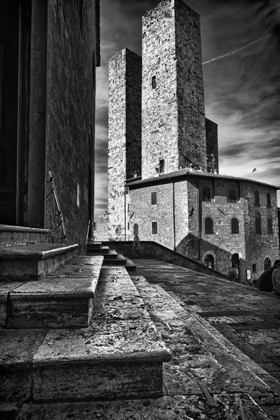Towers San Gimignano 이탈리아 시에나 성벽으로 둘러싸인 중세의 — 스톡 사진