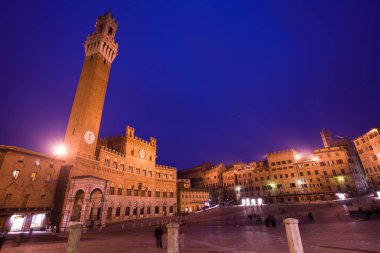 Gece Piazza del Campo Siena, Siena, Toskana, İtalya