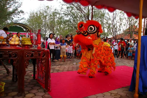 Peh Cun Barongsai Dragon Boat Burning Parmi Les Indonésiens Origine — Photo