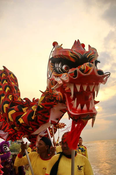 Peh Cun Barongsai Dragon Boat Burning Parmi Les Indonésiens Origine — Photo