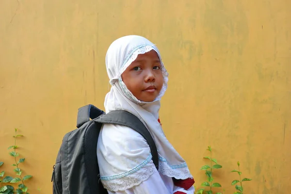 Uma Menina Nível Ensino Fundamental Quando Vai Para Escola Sua — Fotografia de Stock