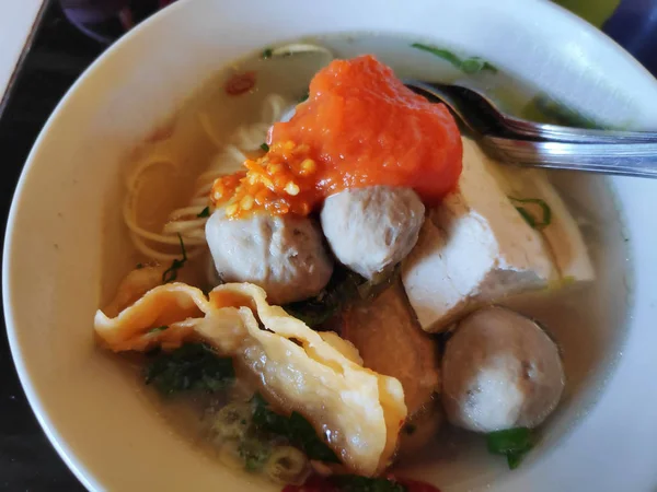 Bakso Bakwan Malang Surabaya Oost Javaans Comfortvoedsel Van Gestoomde Gehaktballen — Stockfoto