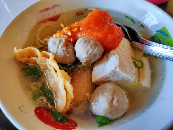 Bakso Bakwan Malang Surabaya Oost Javaans Comfortvoedsel Van Gestoomde Gehaktballen — Stockfoto