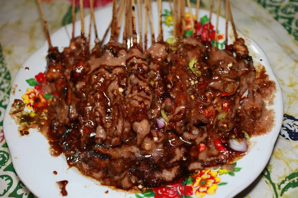 Sate Madura Satay Frango Dado Com Sambal Forma Molho Amendoim — Fotografia de Stock