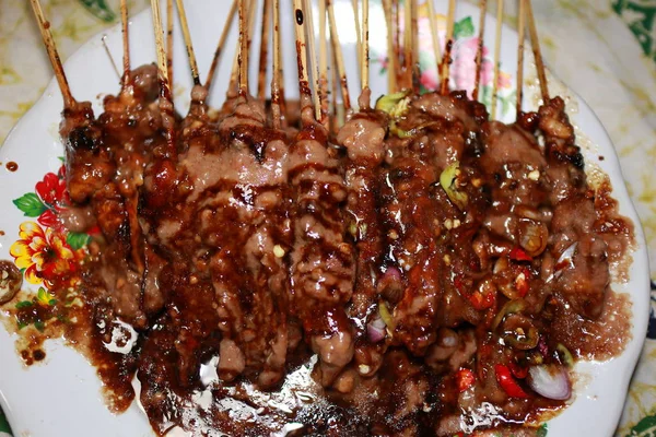 Sate Madura Satay Frango Dado Com Sambal Forma Molho Amendoim — Fotografia de Stock