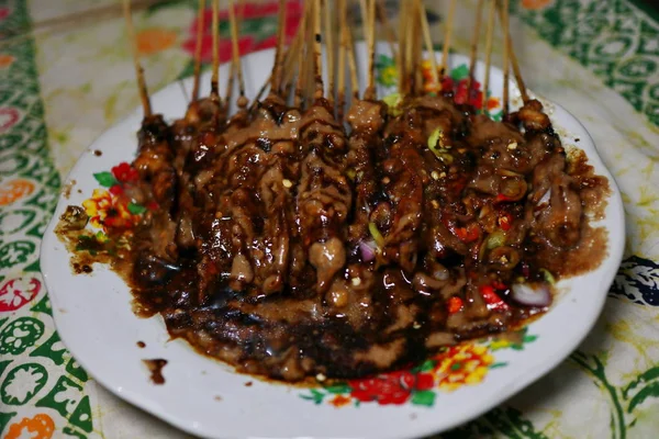 Sate Madura Satay Frango Dado Com Sambal Forma Molho Amendoim — Fotografia de Stock