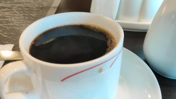 Café Una Taza Recién Hecha Caliente Listo Para Beber — Vídeos de Stock