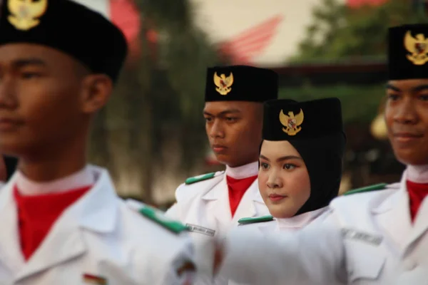 Batumi Jawa Środkowa Indonezja Sierpnia 2019 Paskibraka Indonezyjska Flaga Raiser — Zdjęcie stockowe