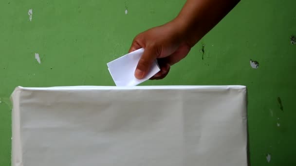 Die Traditionelle Wahlurne Ist Weiß Vor Einer Grünen Wand — Stockvideo