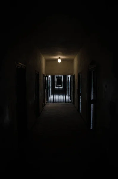 Dachau Nazi Concentration Camp corridor black and white — Stock Photo, Image