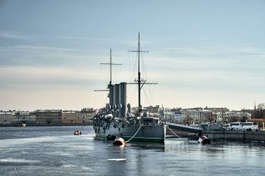 Saint-Petersburg, Rusya'da Aurora Avrora kruvazörü. St Petersburg Rus kruvazör müze gemi.