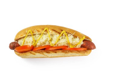 Yukarıdan izole hotdog görünümü