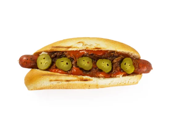 Na białym tle hotdog widok z góry — Zdjęcie stockowe