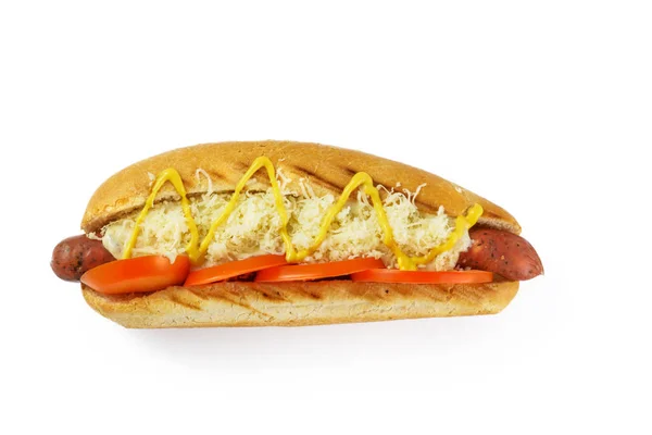 Na białym tle hotdog widok z góry — Zdjęcie stockowe