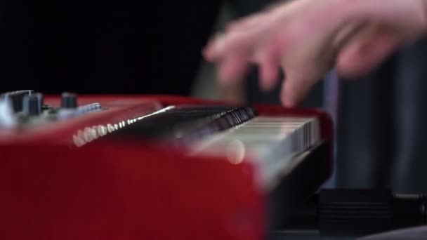 Young Male Keyboard Player Sensually Playing Keyboard Perform Stage Front — Stock Video