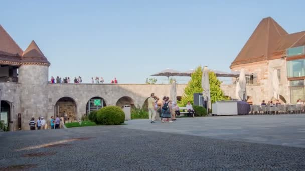 Hatalmas Udvar Ljubljana Várában Világ Minden Tájáról Érkező Turistákkal Akik — Stock videók