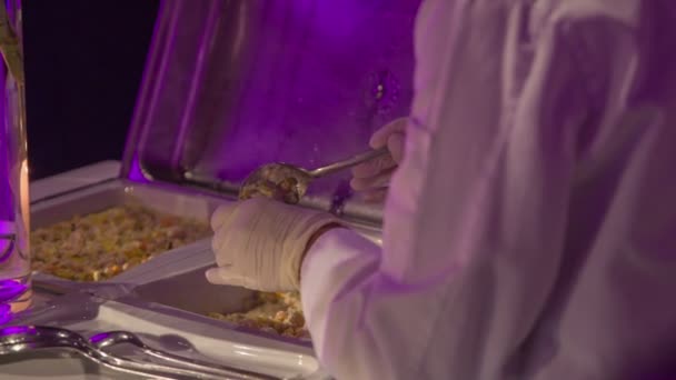 Young Female Chef Assistant Wearing White Latex Protective Gloves While — Stock Video