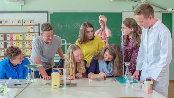 Students Asking Another Student Doing Experiment Okay Them What Next — Stock Video
