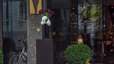 Slovenya 'nın Ljubljana kentindeki ünlü otelin girişi güzelce düzenlendi ve dekore edildi..