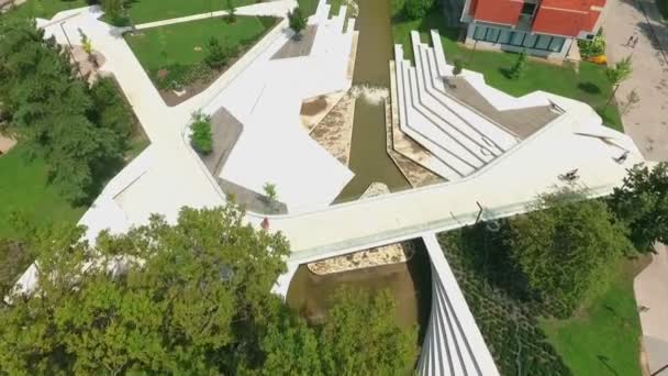 Overflight Modern Bridge Unique Platforms Centre Town Velenje Slovenia — Stock Video