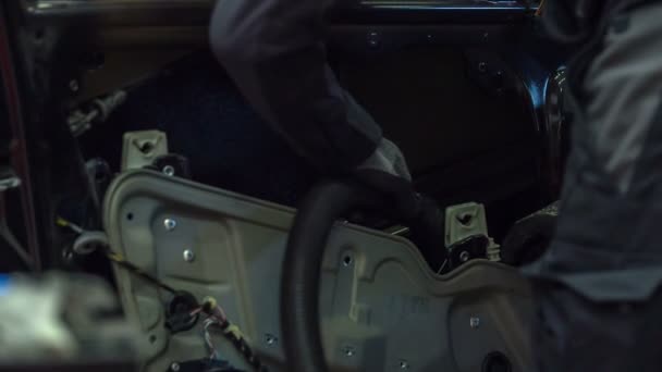 Mechanic Vacuuming Interior Vehicle Has Finished Fixing — Stock Video