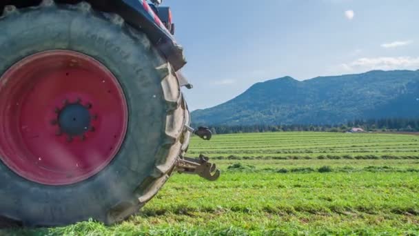 トラクターはゆっくりと前進し始める 農家は夏にも多くの仕事を持っている — ストック動画