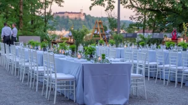 Impresionante Escena Preparada Para Celebración Boda Griega Tradicional — Vídeos de Stock