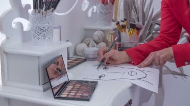 Makyöz resme kaş çizer. Kalem kullanıyor..