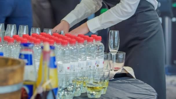 Zalec Slovenia December 2017 Waitress Taking Used Glasses More Water — Stock Video