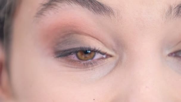 Metraje Mujer Que Tiene Maquillaje Estudio Profesional — Vídeos de Stock