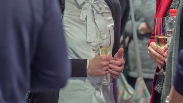 ザレック スロベニア 2017年12月 来場者はシャンパンを手にグラスを持っています ゲストはお互いに話している — ストック動画