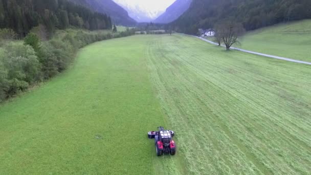 Bonde Kör Traktor Och Han Måste Klippa Gräset Stor Gräsyta — Stockvideo