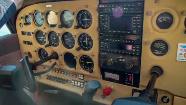 Pilot Cockpit Starts Speaking Microphone Plane Take — Stock Video